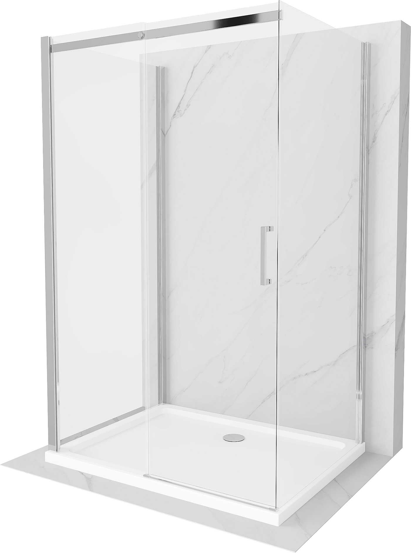 Mexen Omega kabina prysznicowa 3-ścienna, rozsuwana 110 x 90 cm, transparent, chrom + brodzik Flat - 825-110-090-01-00-3s-4010