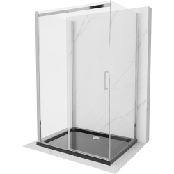 Mexen Omega kabina prysznicowa 3-ścienna, rozsuwana 130 x 90 cm, transparent, chrom + brodzik Flat - 825-130-090-01-00-3s-4070