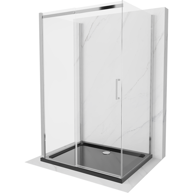 Mexen Omega kabina prysznicowa 3-ścienna, rozsuwana 140 x 90 cm, transparent, chrom + brodzik Flat - 825-140-090-01-00-3s-4070