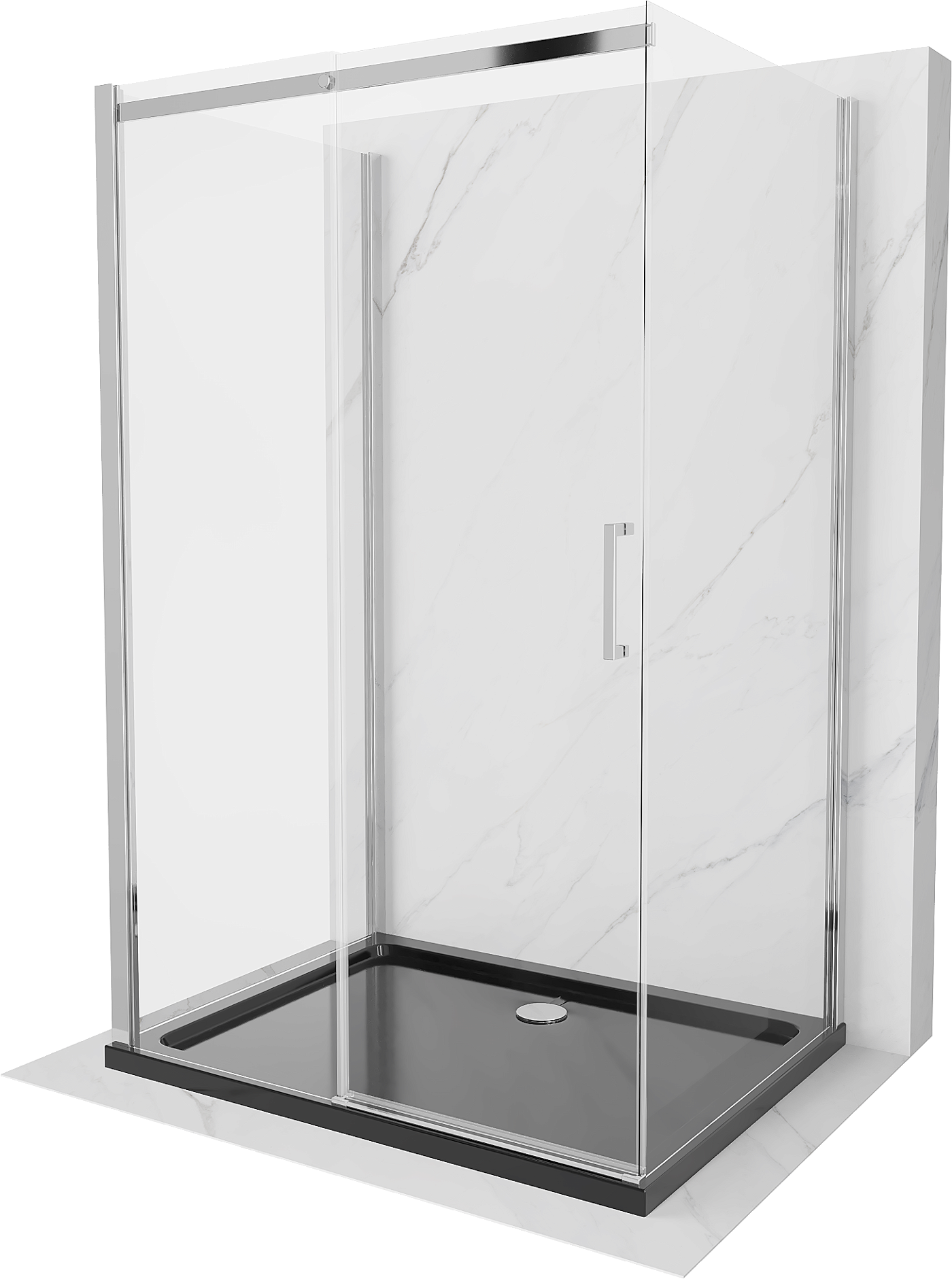 Mexen Omega kabina prysznicowa 3-ścienna, rozsuwana 140 x 90 cm, transparent, chrom + brodzik Flat - 825-140-090-01-00-3s-4070