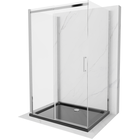 Mexen Omega kabina prysznicowa 3-ścienna, rozsuwana 140 x 100 cm, transparent, chrom + brodzik Flat - 825-140-100-01-00-3s-4070