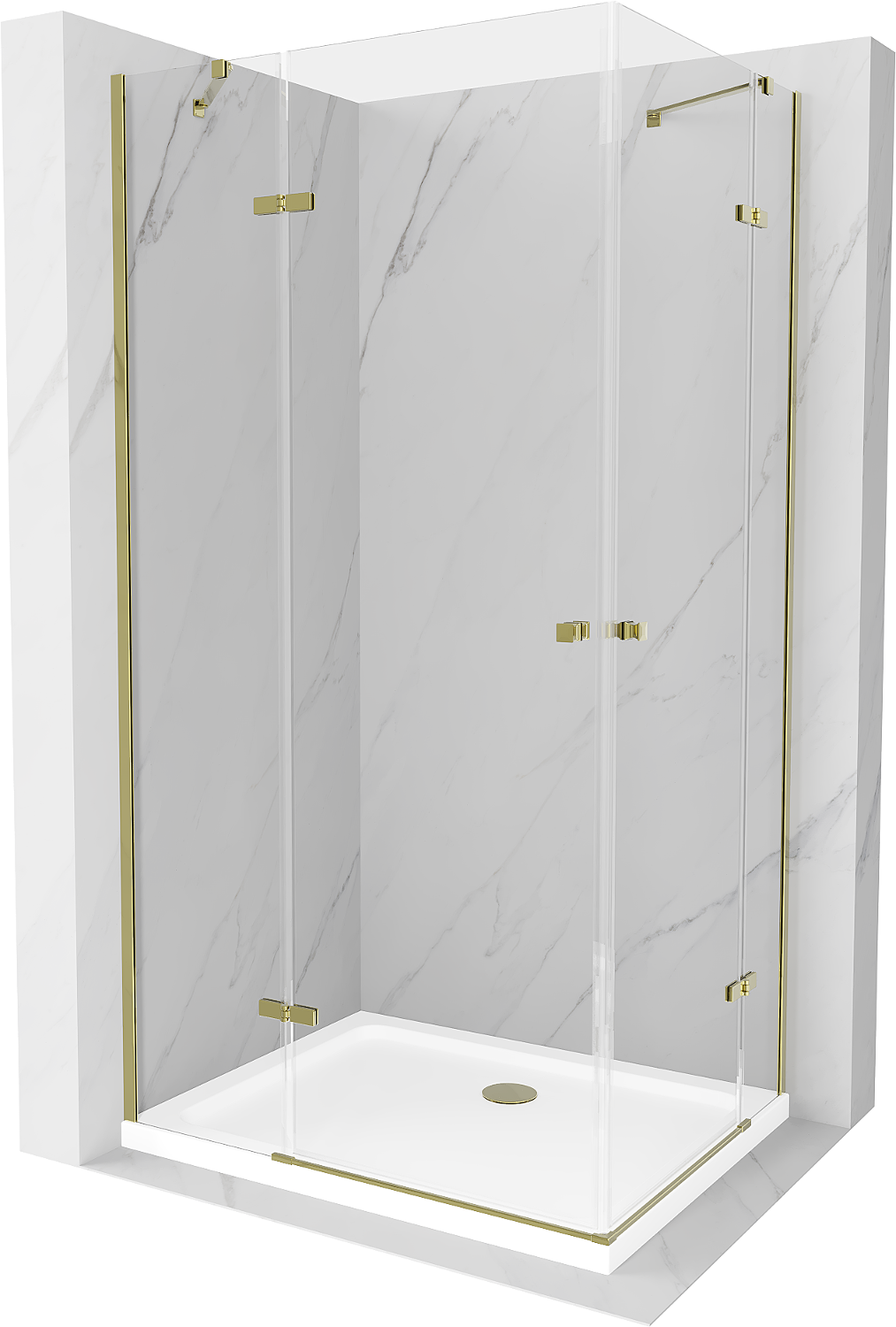 Mexen Roma Duo kabina prysznicowa uchylna 90 x 80 cm, transparent, złota + brodzik Flat - 854-090-080-50-02-4010G