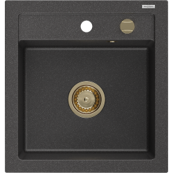 Mexen Vito zlewozmywak granitowy 1-komorowy 520 x 490 mm, czarny nakrapiany, syfon złoty - 6503521000-76-G