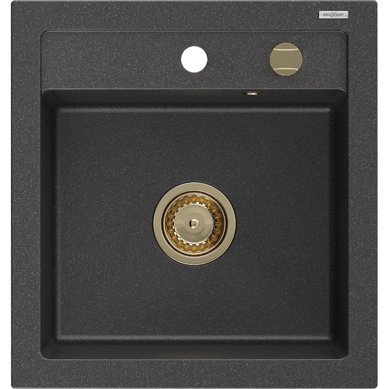 Mexen Vito zlewozmywak granitowy 1-komorowy 520 x 490 mm, czarny nakrapiany, syfon złoty - 6503521000-76-G