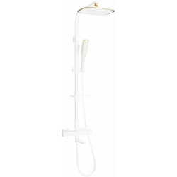 Mexen CQ49 zestaw wannowo-prysznicowy z deszczownicą i baterią termostatyczną, biały/złoty - 779104995-25