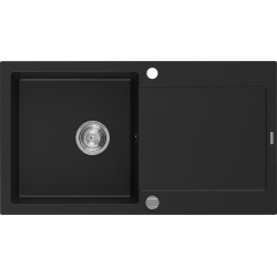 Mexen Leo zlewozmywak granitowy 1-komorowy z ociekaczem 900 x 500 mm, czarny, syfon chrom - 6501901010-77